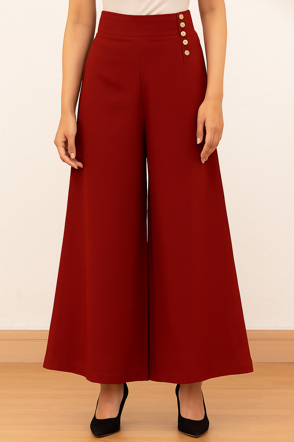 1 Pc Women’s Grip Palazzo Stitched Wide Leg Pants with Side Buttons