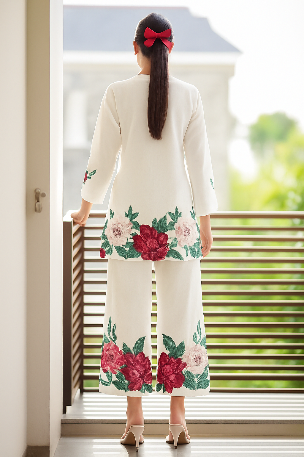 2 Pc Women’s Stitched White Floral Shirt & Trousers