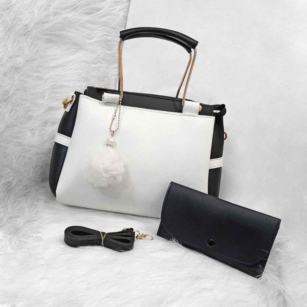 Stylish Women’s Blue Rexine Hand Bag Set – 2 Pcs with Elegant Printed Design