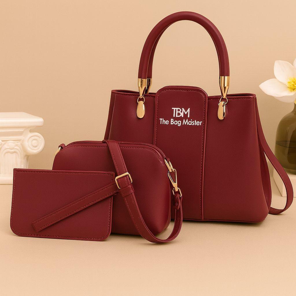 3 Pcs Girl's Rexine Hand Bag Set for Women – Stylish, Durable & Versatile