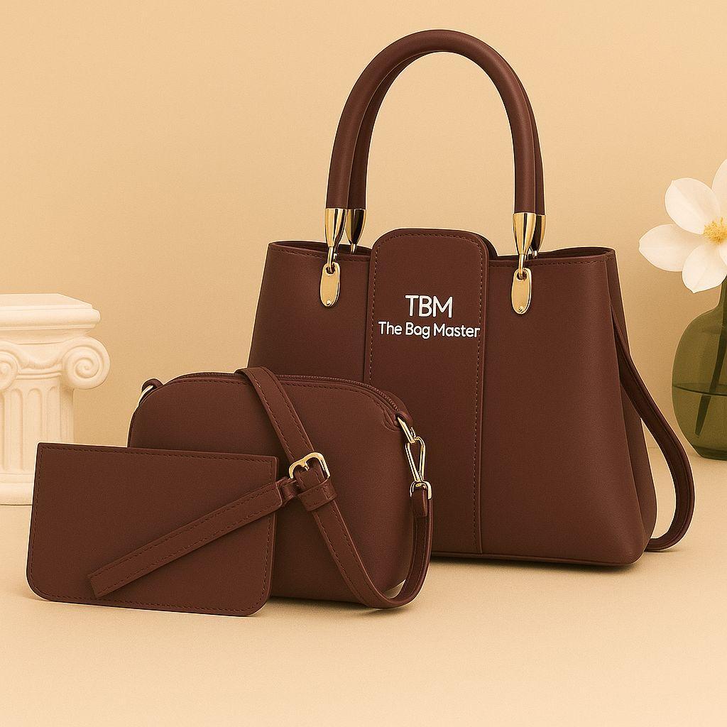 3 Pcs Girl's Rexine Hand Bag Set for Women – Stylish, Durable & Versatile