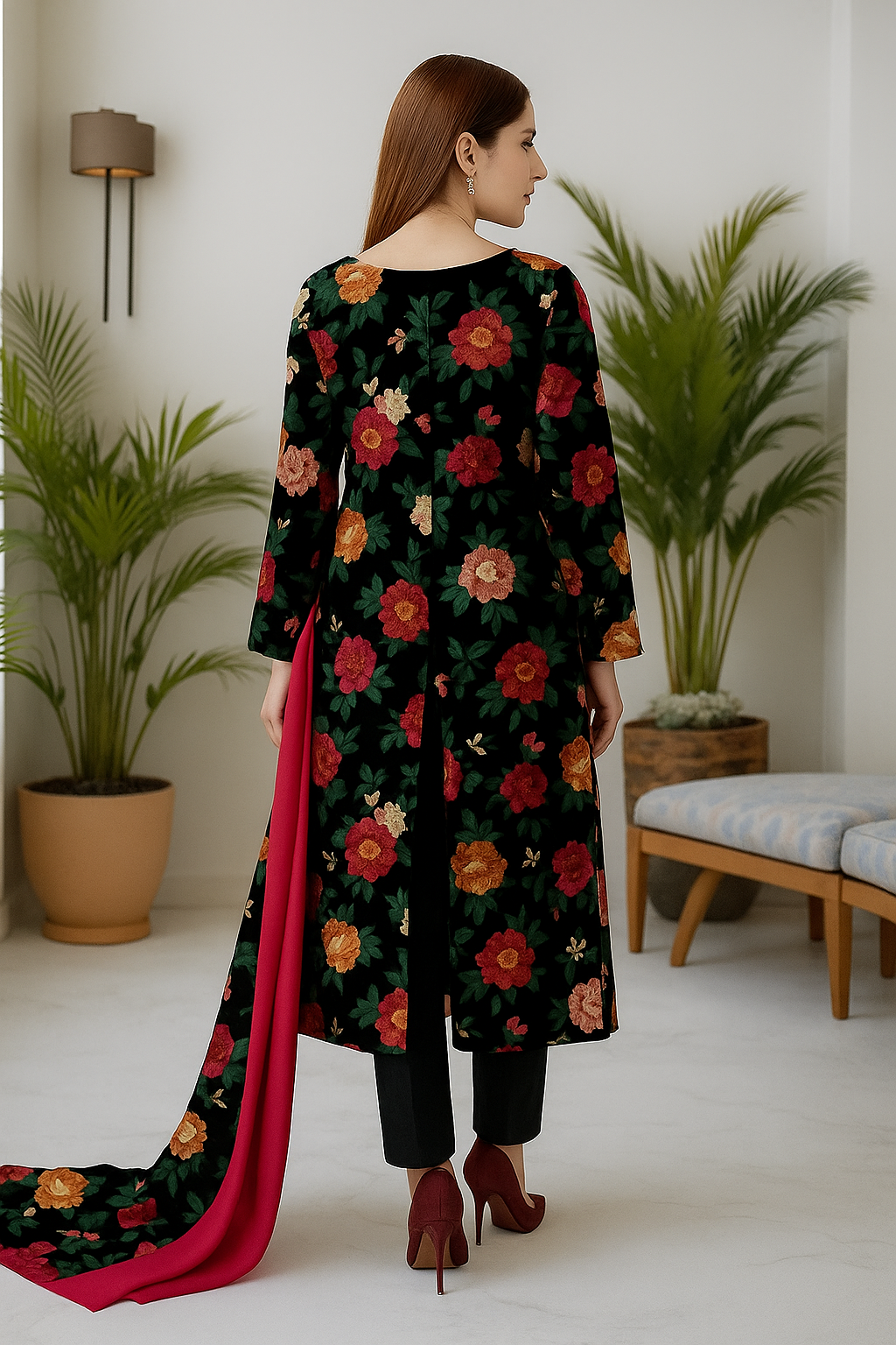 Black Unstitched Embroidered Lawn Dress for Women