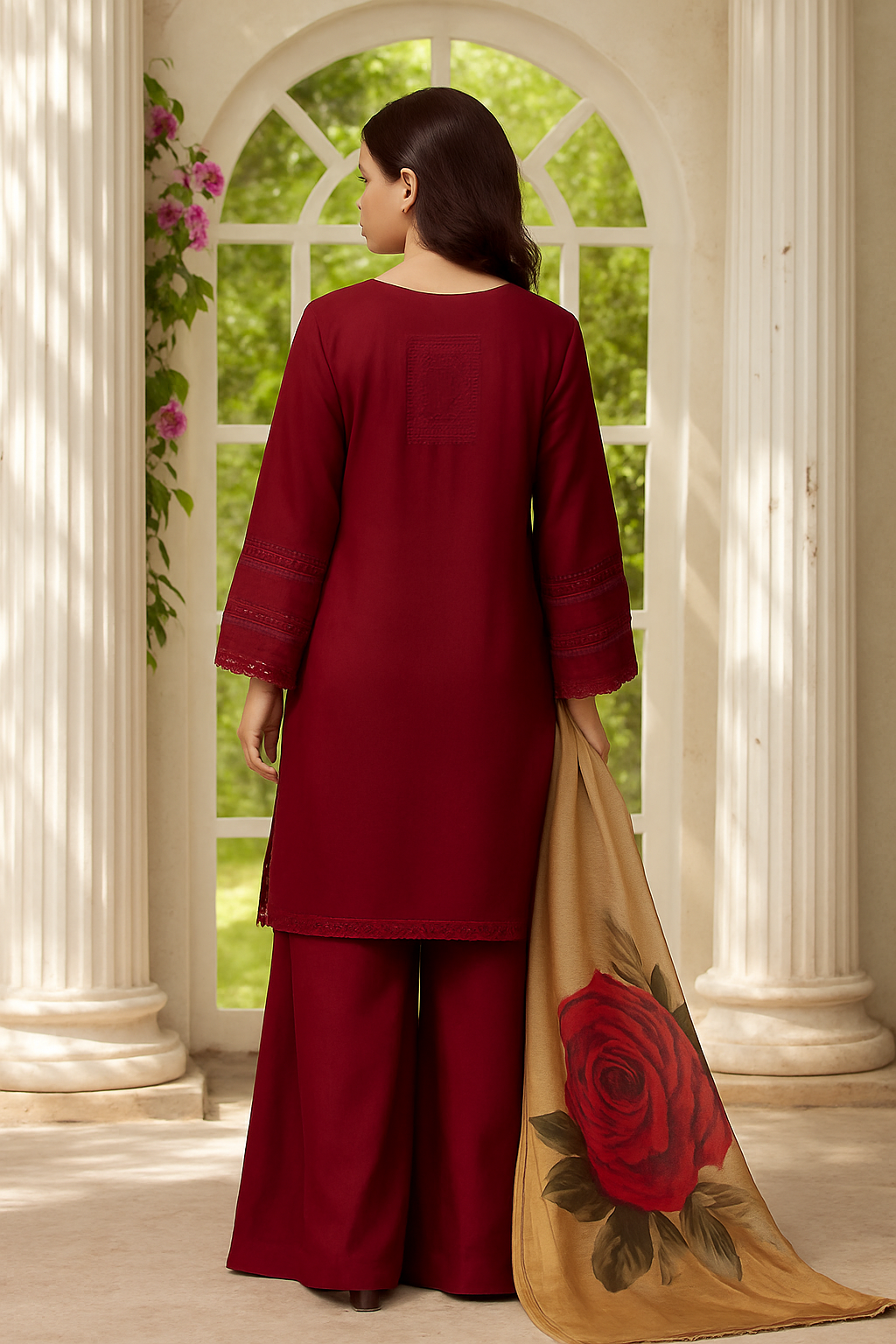 Luxury Chikankari Suit Red Lawn Unstitched