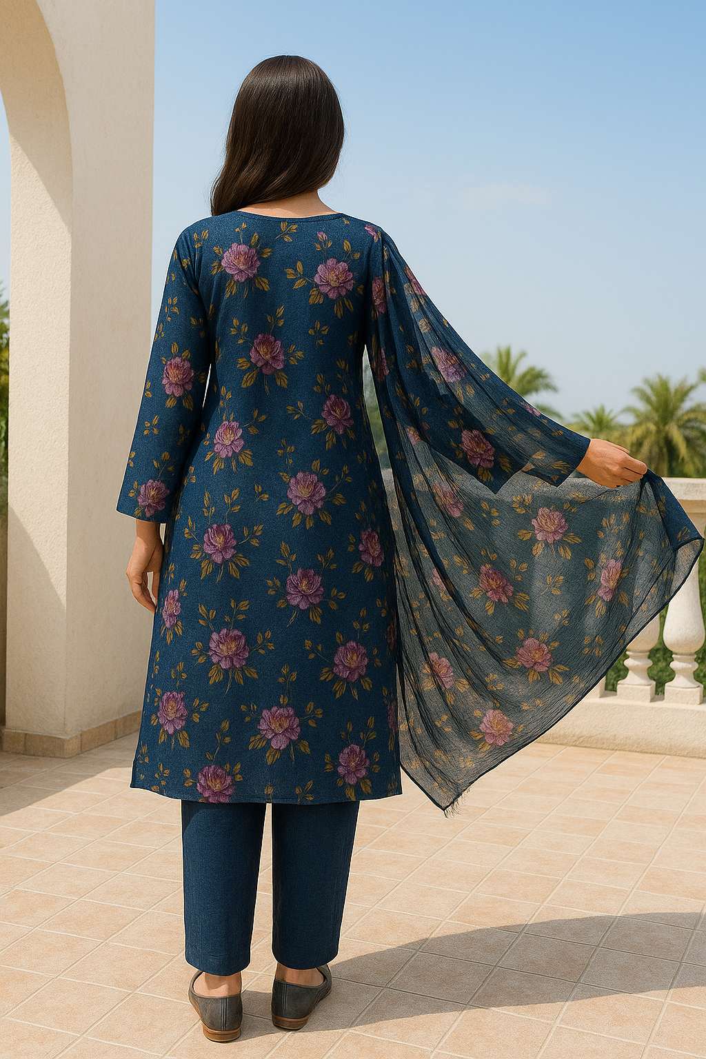 2 Pc Navy Blue Unstitched Digital Print Lawn Suit