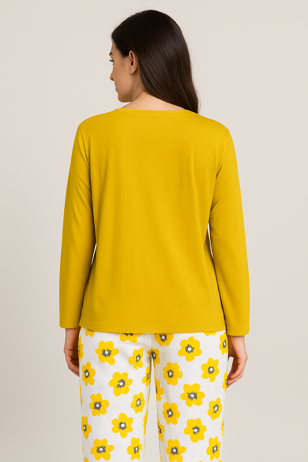 Yellow Heart Printed Nightwear Set for Women – Soft Cotton Pajama Set