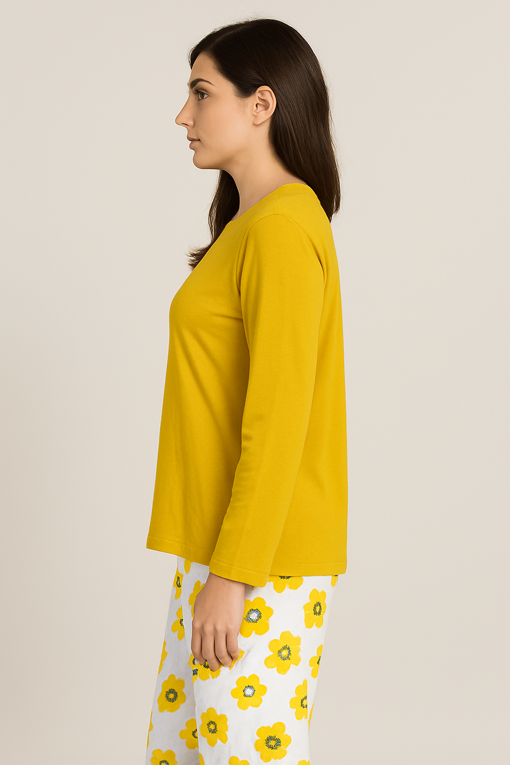 Yellow Heart Printed Nightwear Set for Women – Soft Cotton Pajama Set