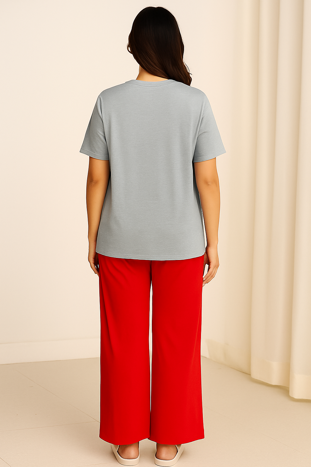 Women’s 2 Piece Night Suit – Love Printed Grey T-Shirt with Red Bunny Pajamas