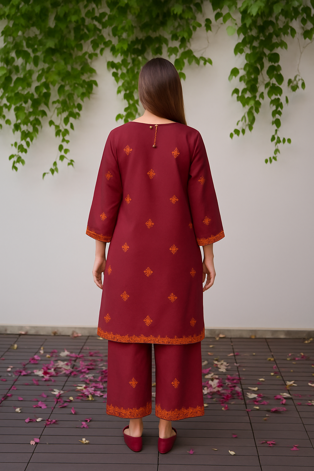 Maroon 2-Piece Embroidered Suit – Stitched & Ready to Wear