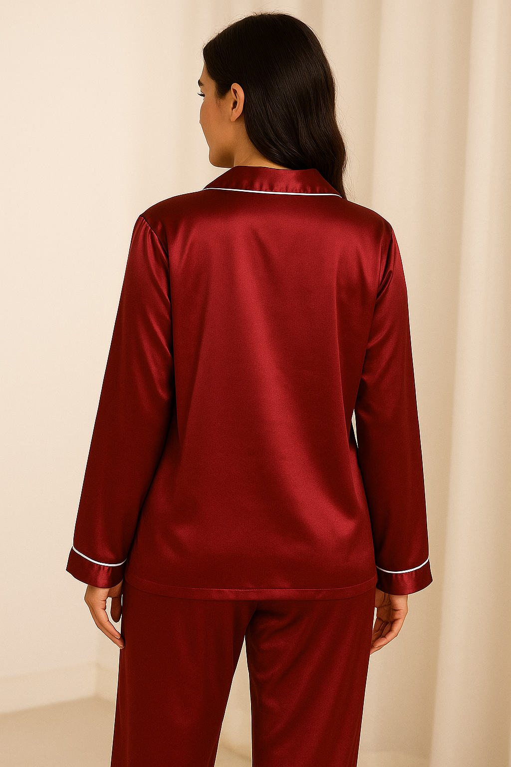 Maroon Silk Night Suit for Women – 2 Piece Stitched Set