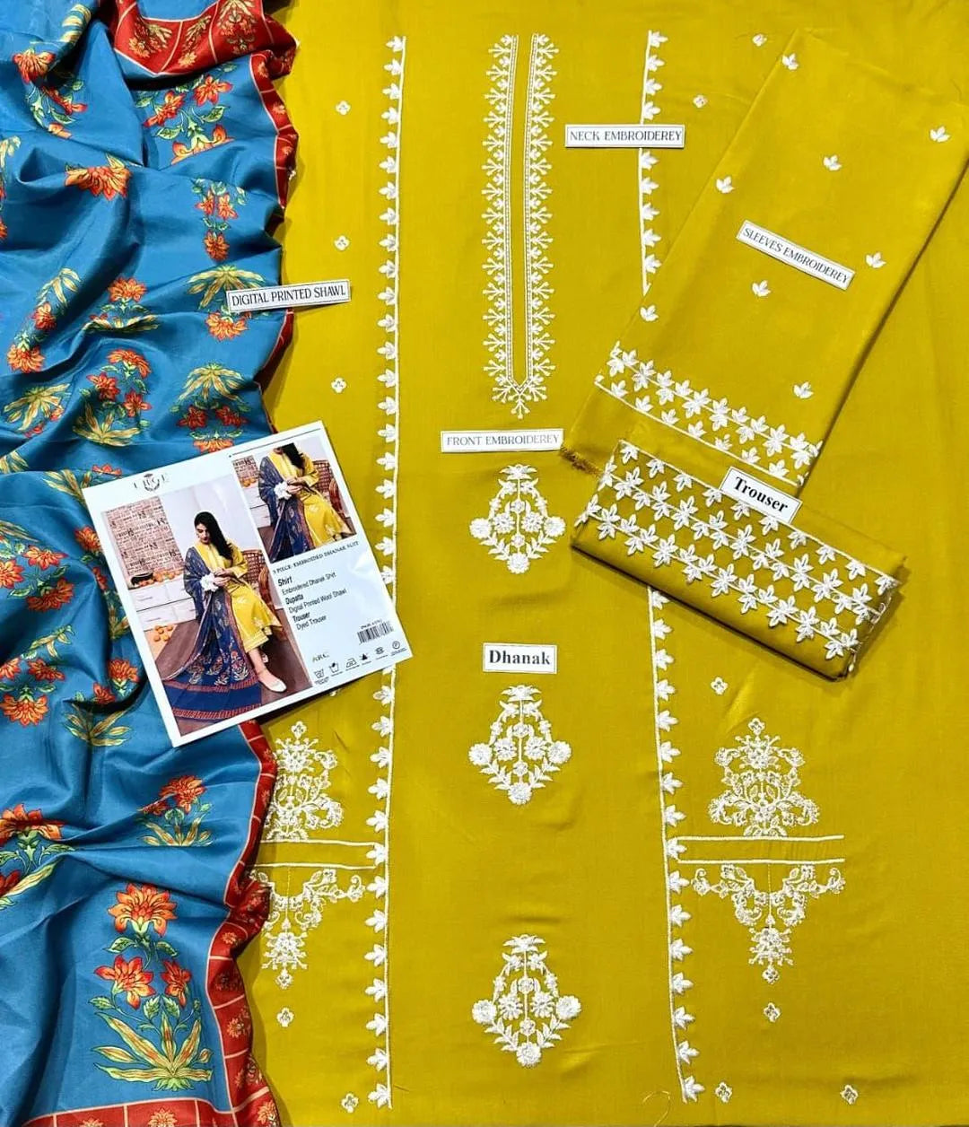 3 Pcs Women's Unstitched Embroidered Suit