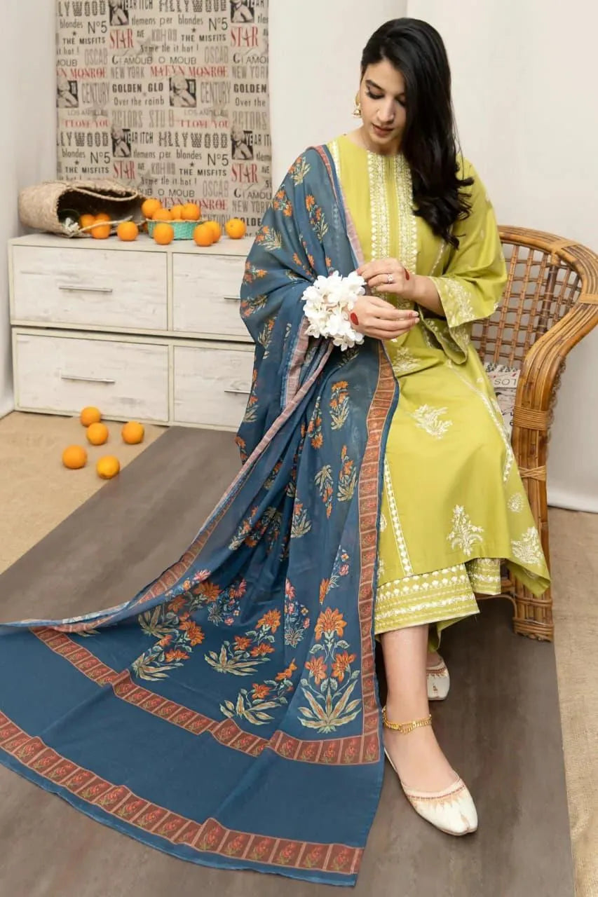 3 Pcs Women's Unstitched Embroidered Suit