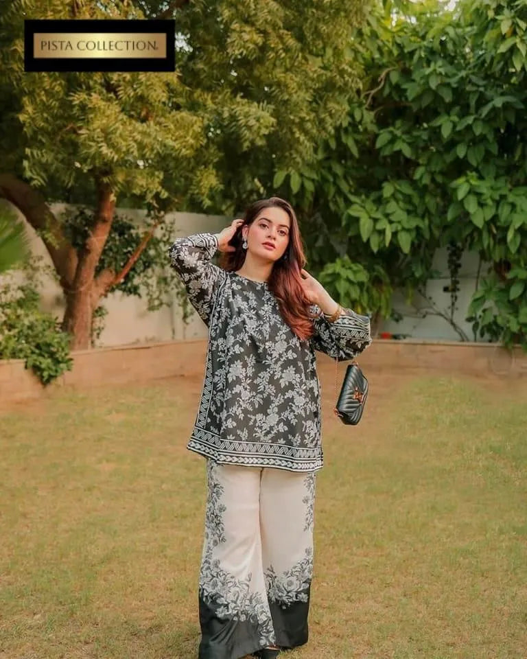 2 Pcs Women's Stitched Grip Silk Printed Shirt And Trouser