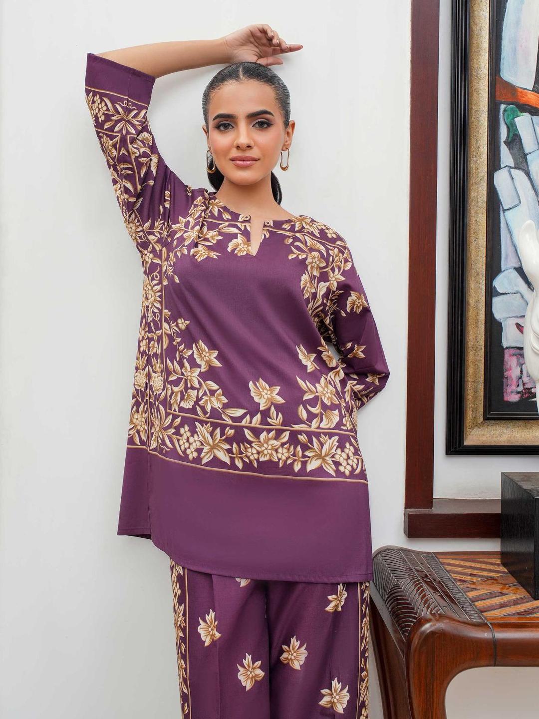 2 Pcs Women's Stitched Shamoz Silk Printed Co-Ord Set