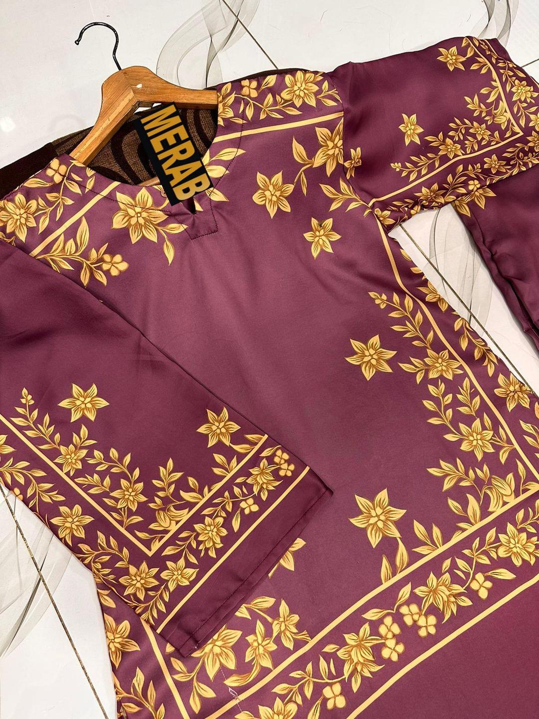 2 Pcs Women's Stitched Shamoz Silk Printed Co-Ord Set
