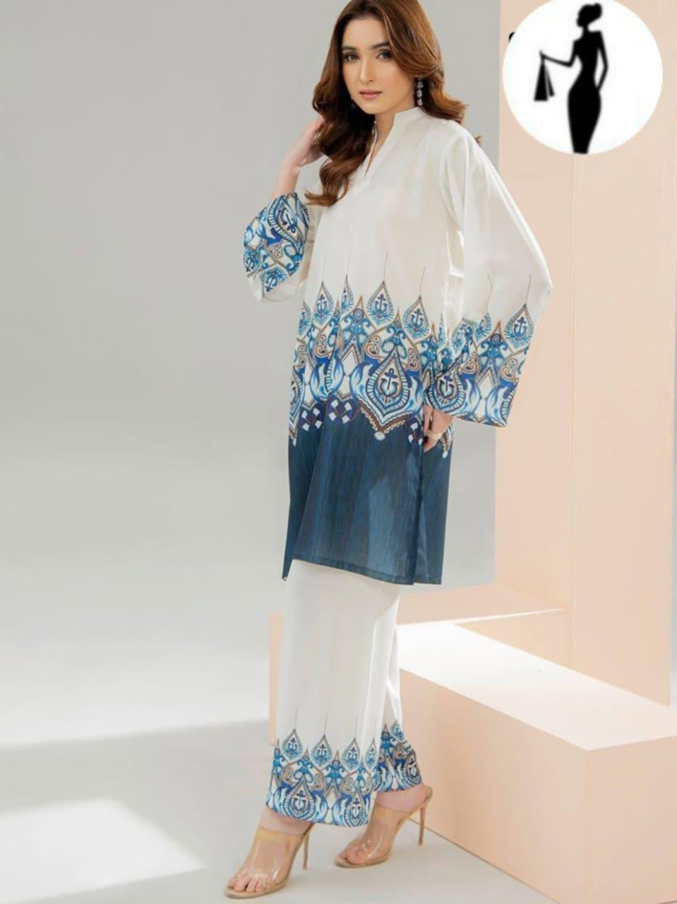 2 Pcs Women's Stitched Swiss Lawn Printed Co-Ord Set