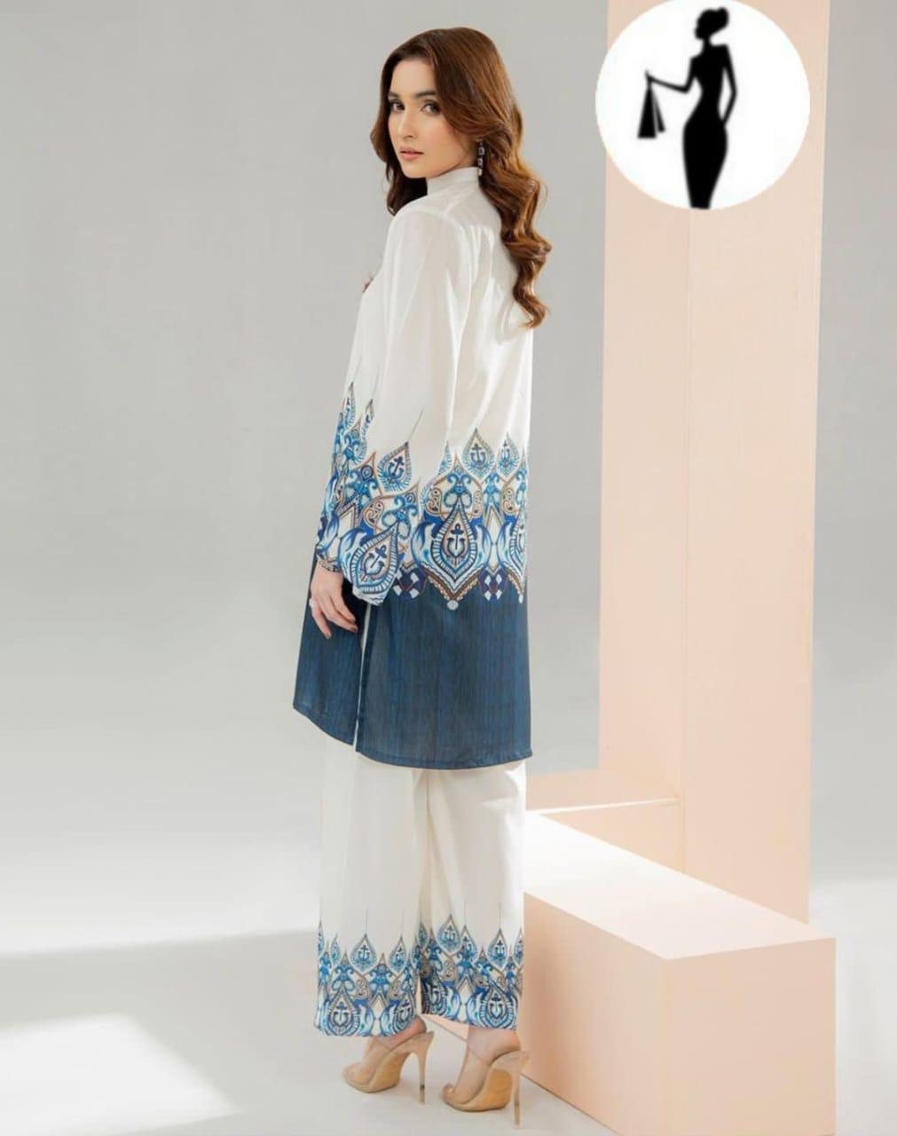 2 Pcs Women's Stitched Swiss Lawn Printed Co-Ord Set