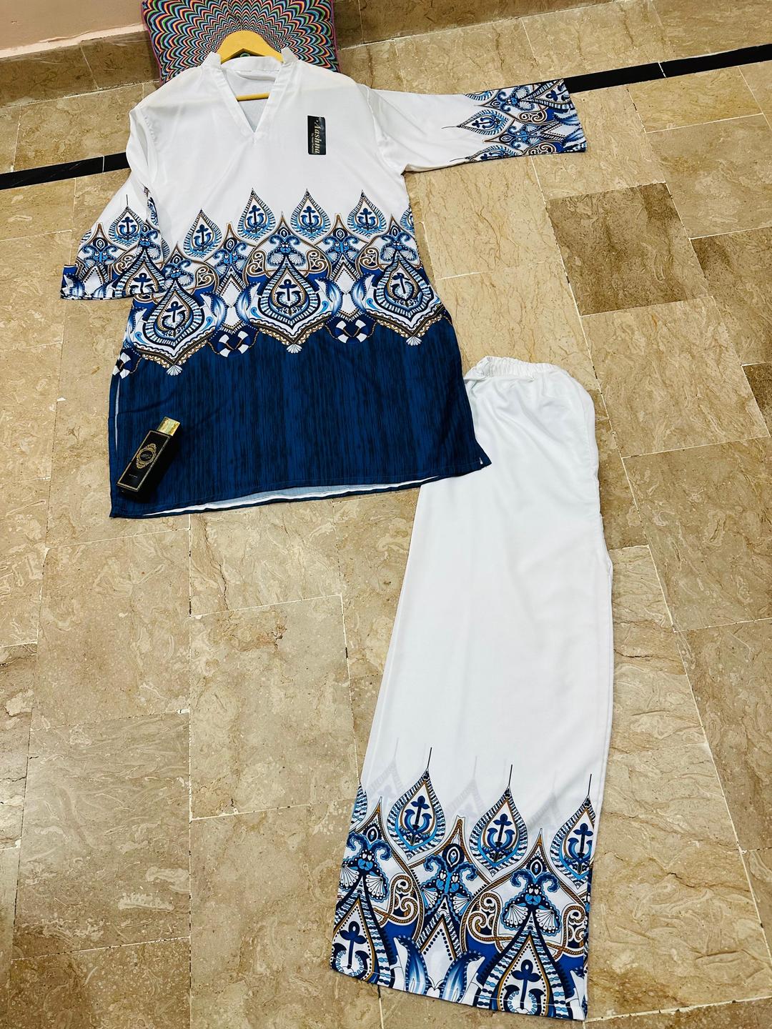 2 Pcs Women's Stitched Swiss Lawn Printed Co-Ord Set