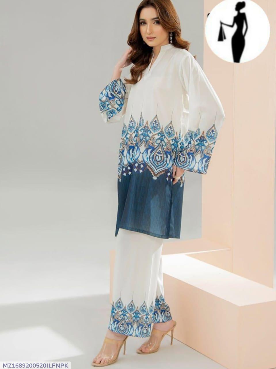 2 Pcs Women's Stitched Swiss Lawn Printed Co-Ord Set