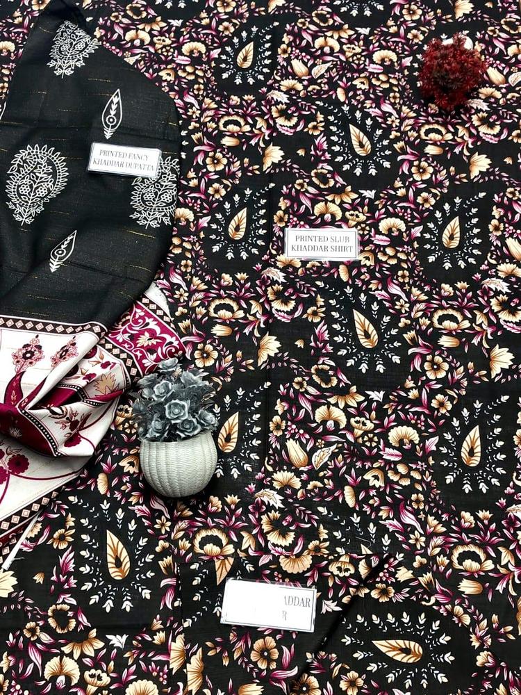 3 Pcs Women's Unstitched Khaddar Printed Suit