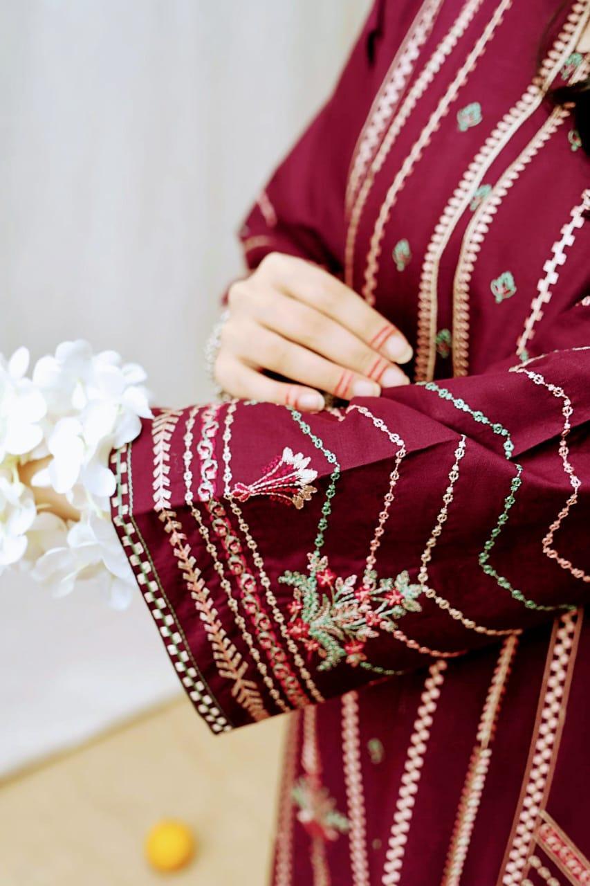 3 Pcs Women's Unstitched Embroidered Suit