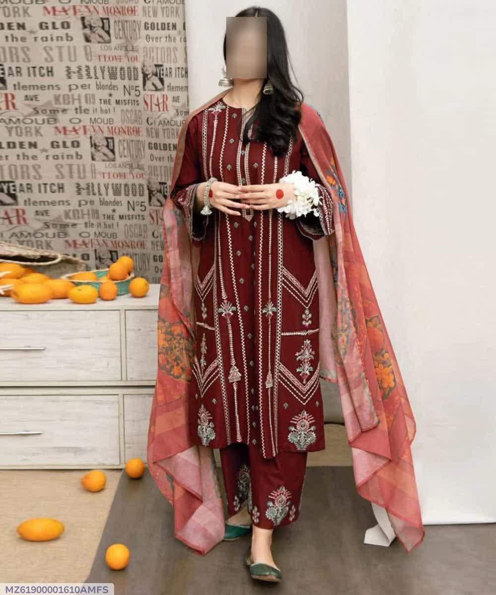 3 Pcs Women's Unstitched Embroidered Suit