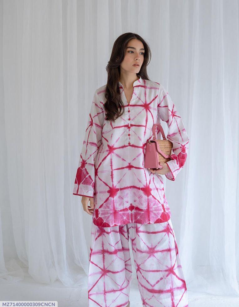 2 Pcs Women's Stitched Swiss Lawn Digital Print Shirt And Trouser