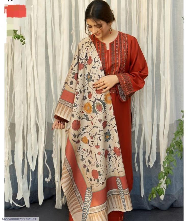 3 Pcs Women's Unstitched Embroidered Suit