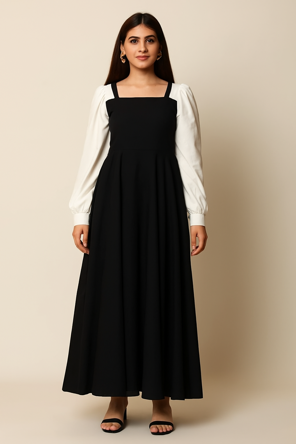 Black Georgette Maxi Frock – 1 Pc Stitched Dress for Women