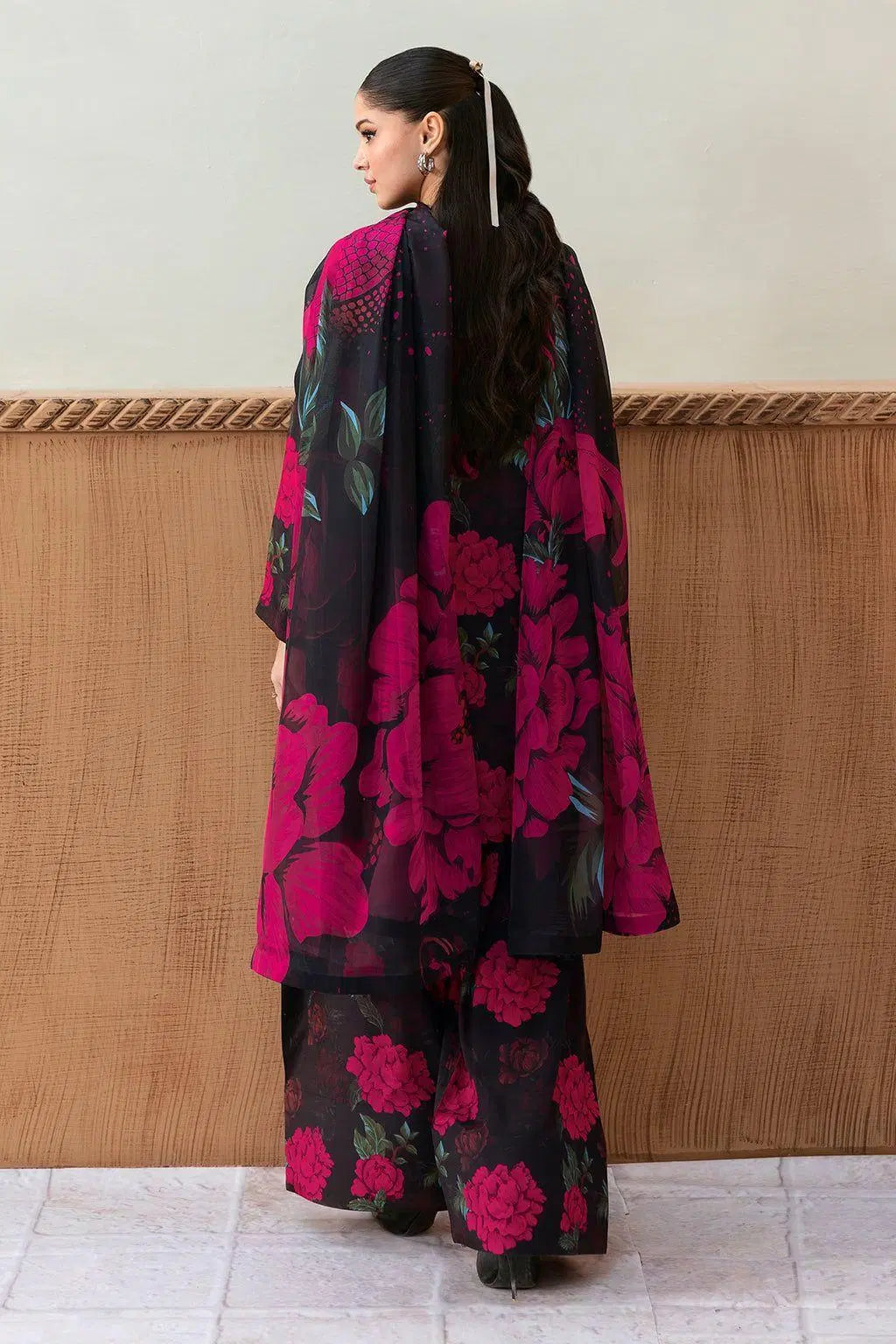 Black Floral Lawn 3-Piece Suit Unstitched for Women