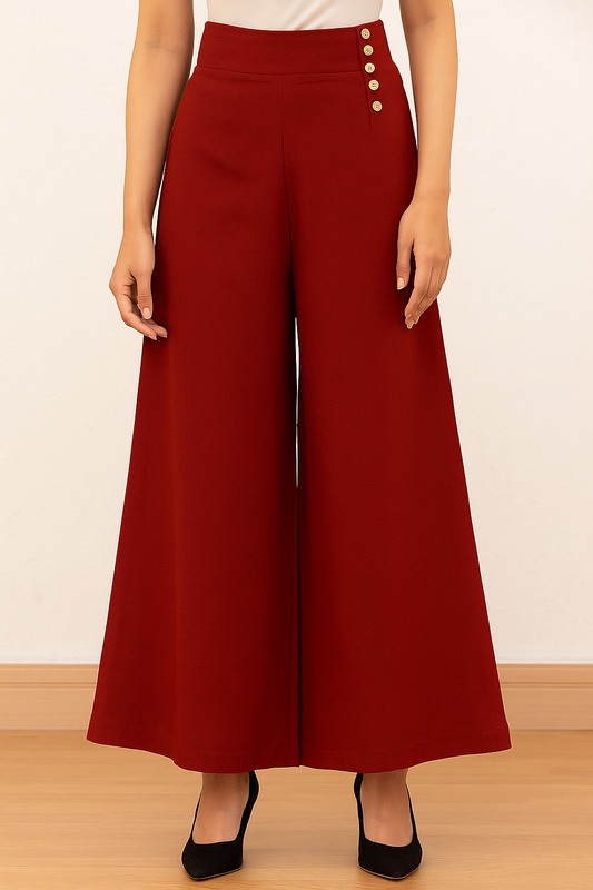 1 Pc Women’s Grip Palazzo Stitched Wide Leg Pants with Side Buttons