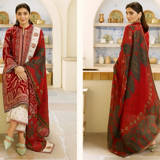 Red Printed Lawn Suit for Women  Summer Festive Wear 2025