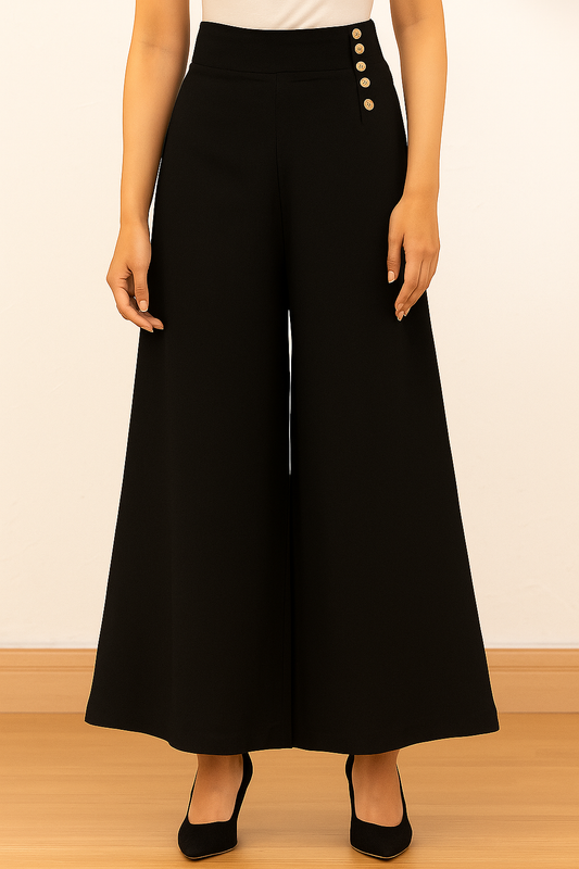 1 Pc Women’s Grip Palazzo Stitched Wide Leg Pants with Side Buttons