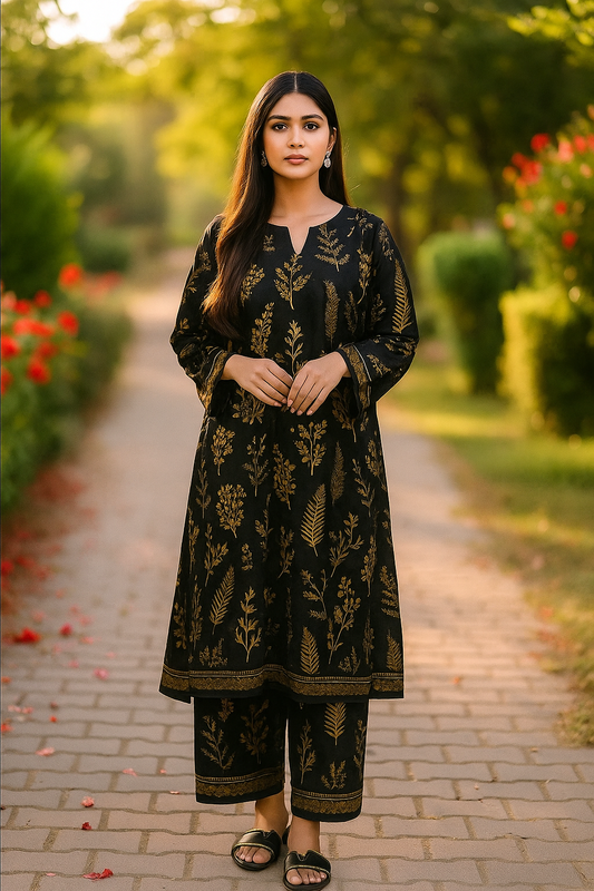 2-Piece Stylish Women's Stitched Printed Shirt and Trouser Set