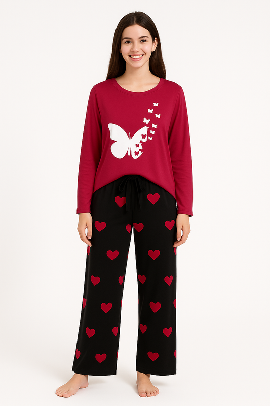 2 Pcs  Night Suit – Cotton Stitched Sleepwear Set for Girls & Ladies