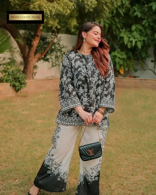 2 Pcs Women's Stitched Grip Silk Printed Shirt And Trouser