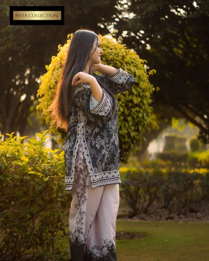 2 Pcs Women's Stitched Grip Silk Printed Shirt And Trouser