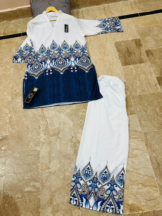 2 Pcs Women's Stitched Swiss Lawn Printed Co-Ord Set