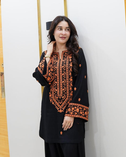 2 Pcs Women's Stitched Embroidered Shirt And Trouser