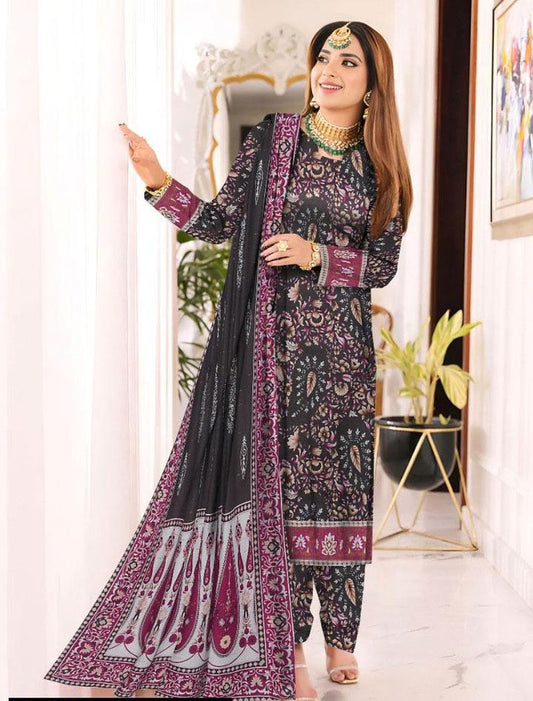 3 Pcs Women's Unstitched Khaddar Printed Suit