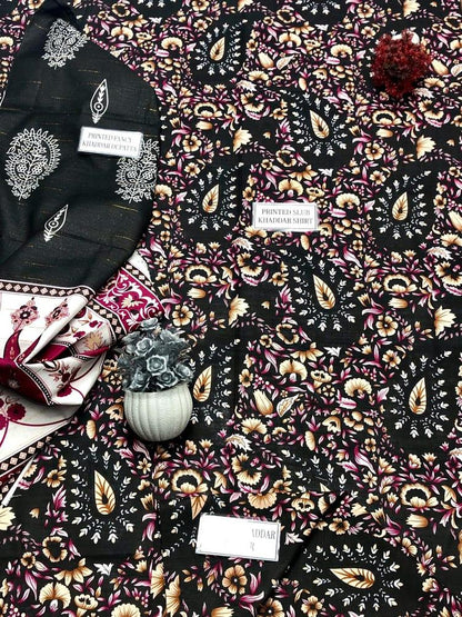 3 Pcs Women's Unstitched Khaddar Printed Suit
