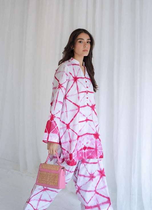 2 Pcs Women's Stitched Swiss Lawn Digital Print Shirt And Trouser