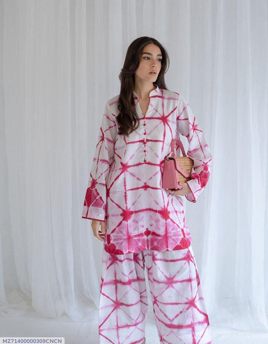 2 Pcs Women's Stitched Swiss Lawn Digital Print Shirt And Trouser