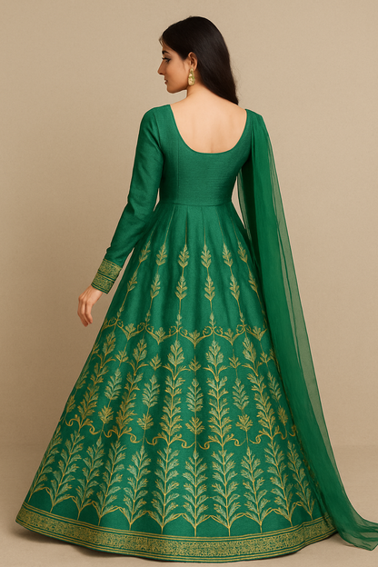 3 Pc Women’s Stitched Silk Embroidered Maxi Suit  Maxi, Dupatta & Trouser