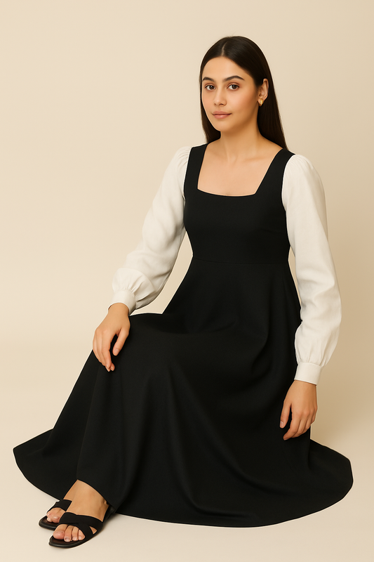 Black Georgette Maxi Frock – 1 Pc Stitched Dress for Women