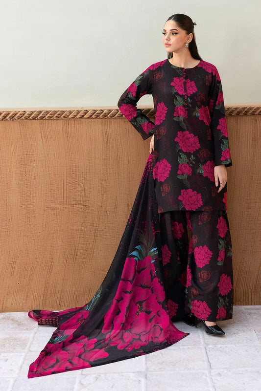 Black Floral Lawn 3-Piece Suit  Unstitched for Women