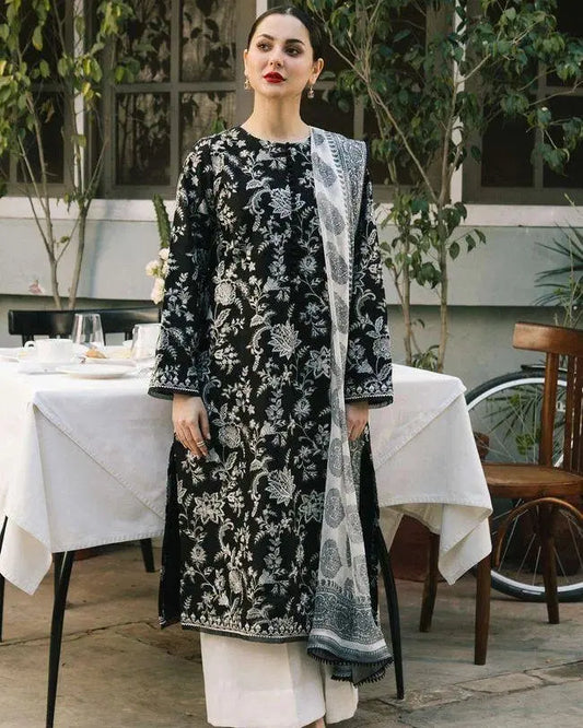 3 Pc Unstitched Embroidered Lawn Suit for Women  Latest 2025 Designs
